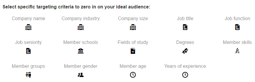 LinkedIn-mainonnan eri kohdennustavat.